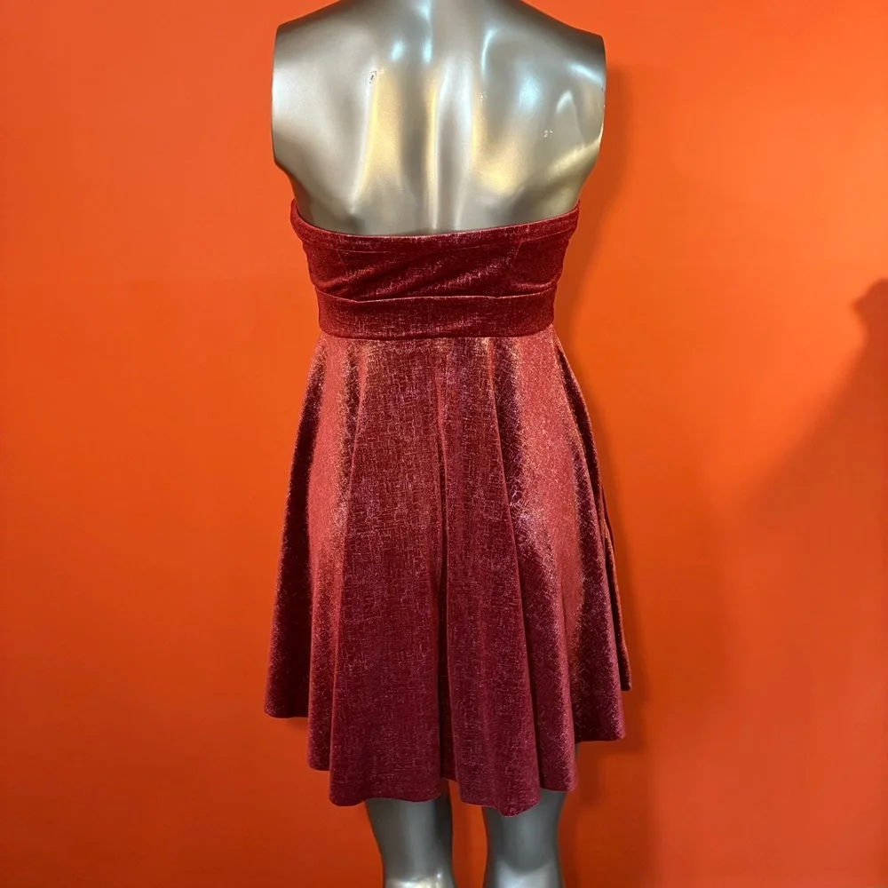Free People Strapless Burgundy Shatter Shimmer Velvet Dress Sm